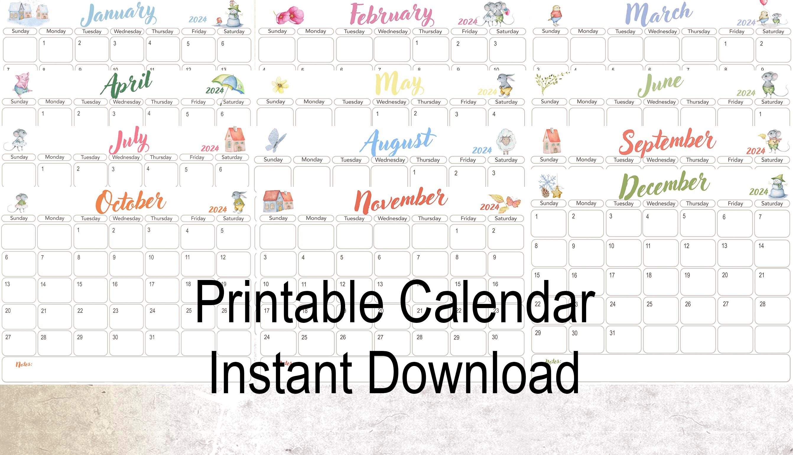 Calendar 2023 2024 16 Month Printable Calendar Instant - Etsy