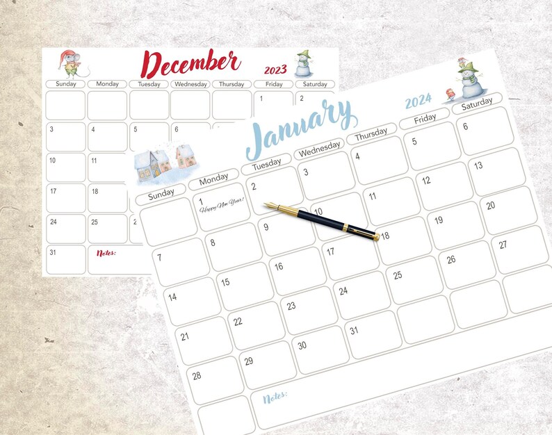 Calendar 2023 2024 16 Month Printable Calendar Instant - Etsy