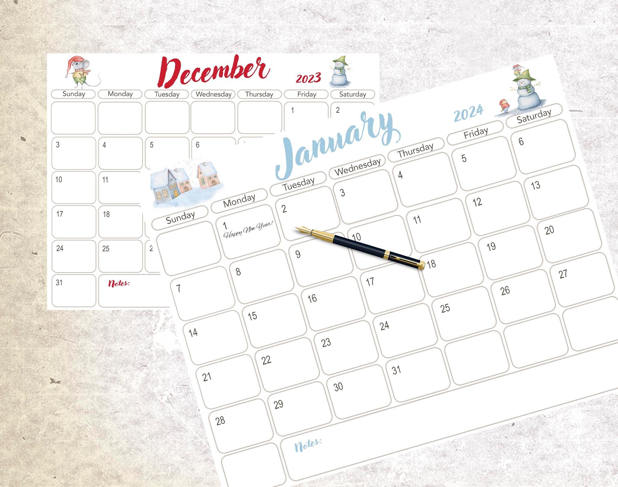 Calendar 2023 2024 16 Month Printable Calendar Instant - Etsy