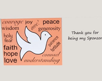 Confirmation Sponsor Thank You Card, Catholic Sacrament Confirmation Card, Gifts of the Holy Spirit Note Card, Gratitude Religious Card