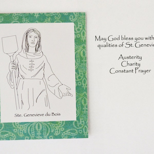 St Genevieve du Bois Confirmation Card/ Patron Saint Card/ Confirmation Card/ Godparent/ Godchild/ Catholic Confirmation