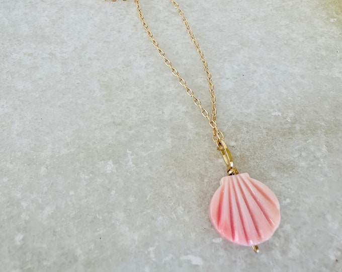 DELLA carved pink shell pendant necklace