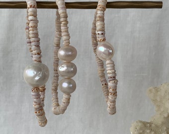 S/3 NALA & KAIA puka shell and  pearl bracelets