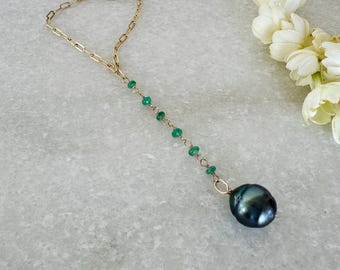 KAI luxe tahitian pearl & emerald necklace