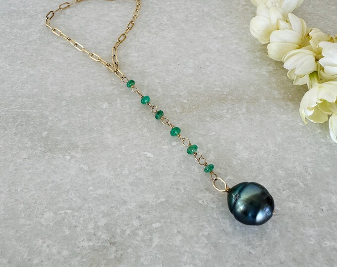KAI luxe tahitian pearl & emerald necklace