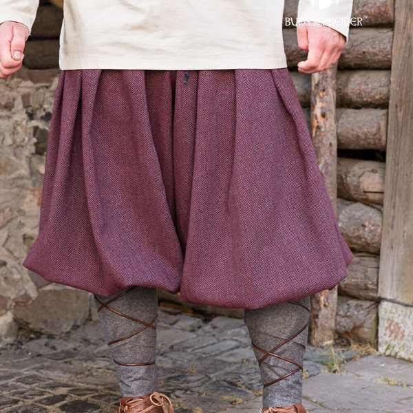 Rus Woolen Trousers "Borys" - Herringbone Burgundy / Grey