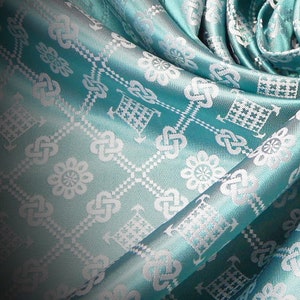 Brocade with Geometrical Pattern - Turquoise / White