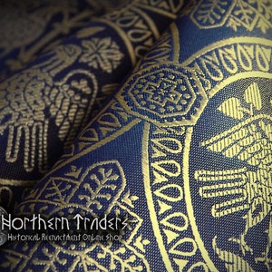 Brocade with confronted birds - Blue / Gold