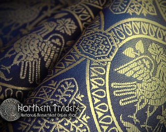 Brocade with confronted birds - Blue / Gold