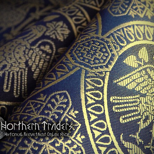 Brocado com pássaros frente a frente - Azul/Dourado