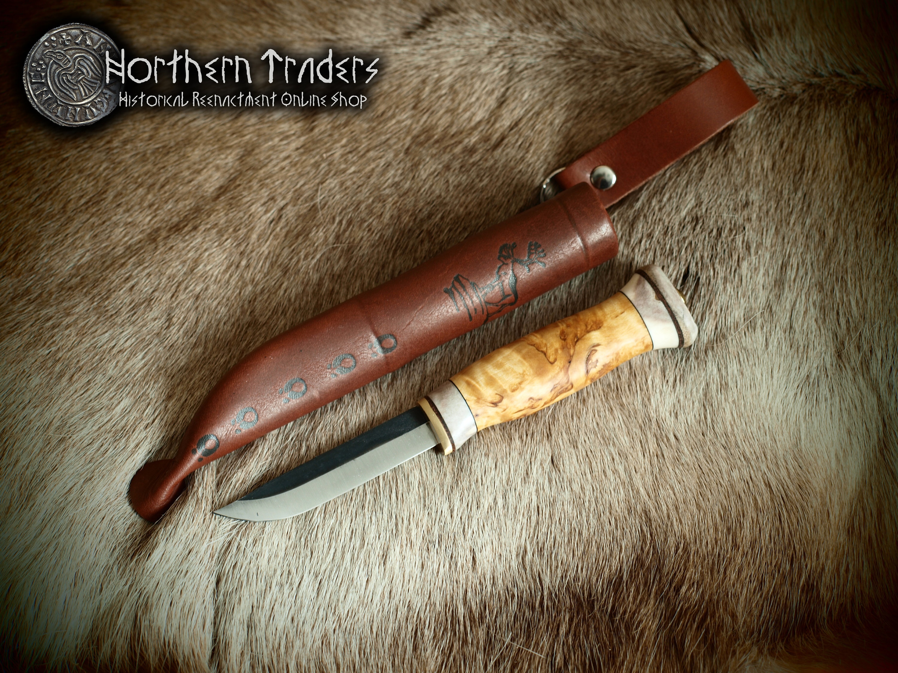 Wood Jewel Blue Knife Scandi Viking Hunting Knife Finland