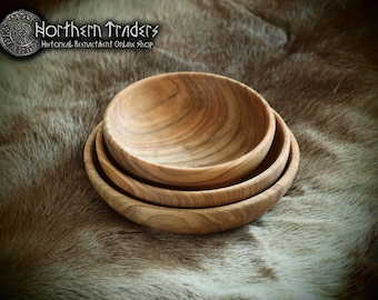 Set of 3 Medieval Wooden Bowls