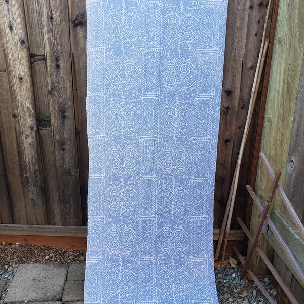 Marimekko "Tulipunainen" fabric piece in blue, pre-owned, slight fading on edge, 65% polyester 35 cotton,30.5"x85"