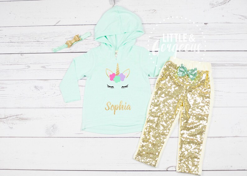 Girls Personalized Unicorn Outfit Girls Unicorn Outfit Personalized Unicorn Baby Girls Unicorn Outfit Sparkle Pants Sequin Pants