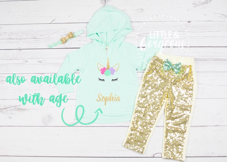 Girls Personalized Unicorn Outfit Girls Unicorn Outfit Personalized Unicorn Baby Girls Unicorn Outfit Sparkle Pants Sequin Pants