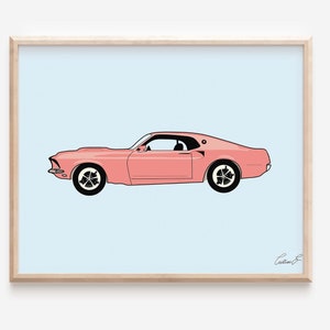 Mustang Classic Car Art Print | Muscle Car Art | Ford Muscle Car Wall Art | Vintage Car Art | Shelby GT  | Mustang GT | Pink Mustang Car