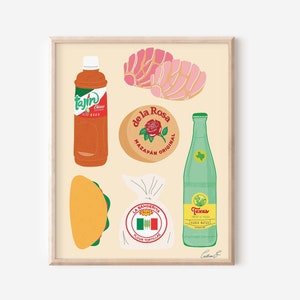 Texas Food Art Print | Topo Chico Wall Art | Tajin Seasoning | Mexican Food Art Print | Tacos Art | Concha Art | De La Rosa Mazapan Art