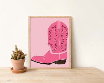 Pink Cowgirl Boot Art Print | Western Art Print | Rustic Wall Art | Cowgirl Cowboy Art | Cowgirl Art Print | Cowboy Boots | Texas Wall Art