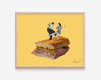 Digital Copa-Cubana Art Print | Cuban Sandwich Art | Cuban Food Art | Miami Art | Vintage Collage Art | Layin| Digital Download (Yellow)