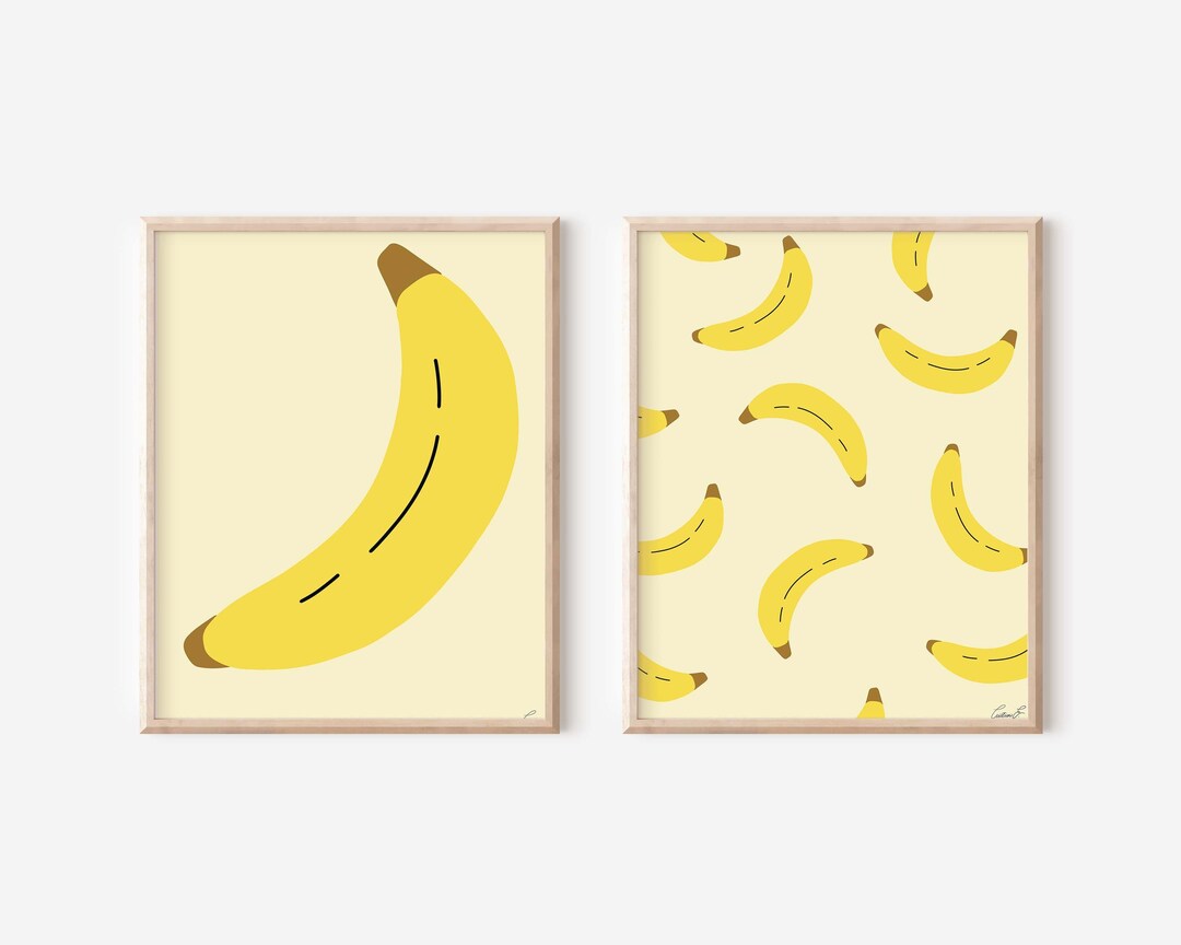Printable Banana Art Print Set of 2 Digital Download Banana Wall Art