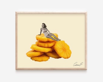 Plantain Lady Art Print | Cuban Food Art | Miami Art | Plantains | Latin Food  | Collage Print | Hispanic Art | Latina Art | Platanitos