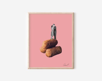 Digital Croqueta Dancing Lovers Art Print | Cuban Food Art | Miami Art | Croqueta Art | Latin Food  | Collage Print | Hispanic Latina Art