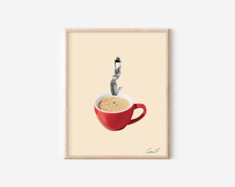 Jumping into Cafecito Print | Cafecito Art | Miami Art | Coffee | Cafe Art | Vintage Collage Art | Vintage Art | Vintage Art | Cuban Coffee