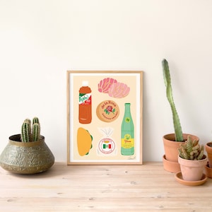 Printable Texas Food Art Print | Topo Chico Art | Tajin Art | Mexican Food Art | Concha Art | Tacos Art | Texas Art | Digital Download
