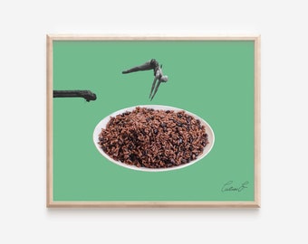 Diving into Congri Art Print | Cuban Food Art | Miami Art | Congri Art | Cafe Art | Vintage Collage Art | Vintage Imagery Art | Vintage Art