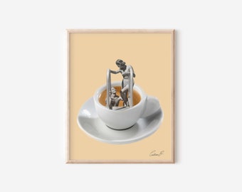 Digital Cafecito Jacuzzi Collage Art Print | Cuban Coffee Art | Miami Art | Cafe Art | Latin Food  | Collage Print | Latina Art Print