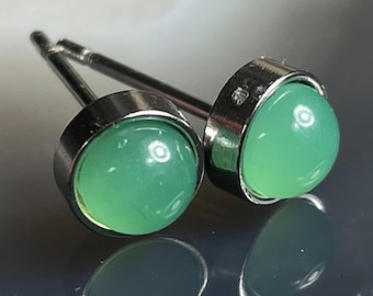 Uranium Glass Studs UV Reactive Fluorescent Minimalist Chrysoprase Green or Yellow Unisex Simple Stainless Steel Tiny Post Earrings