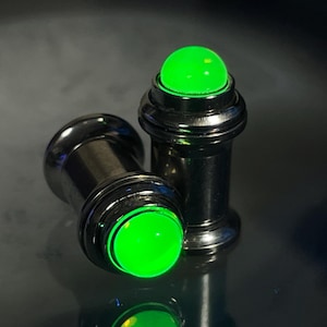 Uranglas Plugs 2g 6mm Edelstahl Tunnel Schraubverschluss UV-reaktiv