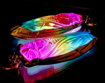 6g-00g Rainbow Glow Firefly Ear Weight PAIR - GLOW in the DARK Multiple Sizes available Phosphorescent Cicada Locust Glow Worm Lightning Bug