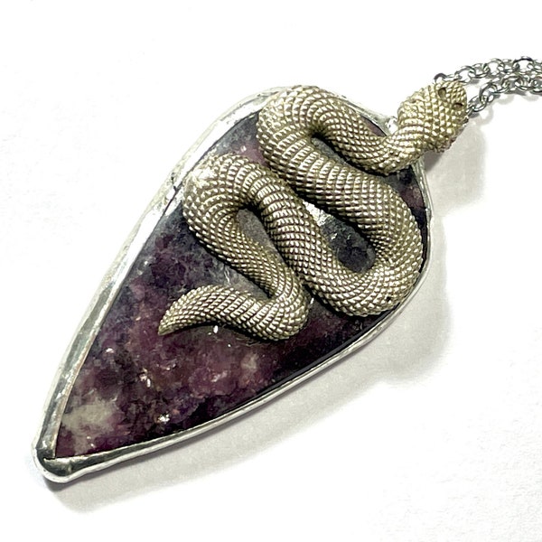 Lepidolite Serpent Pendant Natural Purple Lavender Violet  Crystal Gemstone Animal Herpetology Nature Lover Snake Viper Cobra Adder Python