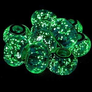 10pc GLOW in the DARK beads 14mm Glass Large Hole Double Core Glowing Lampwork European spacer for beard dreads dreadlocks braids jewelry