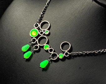Uranium Glass Bubbles Necklace, UV reactive