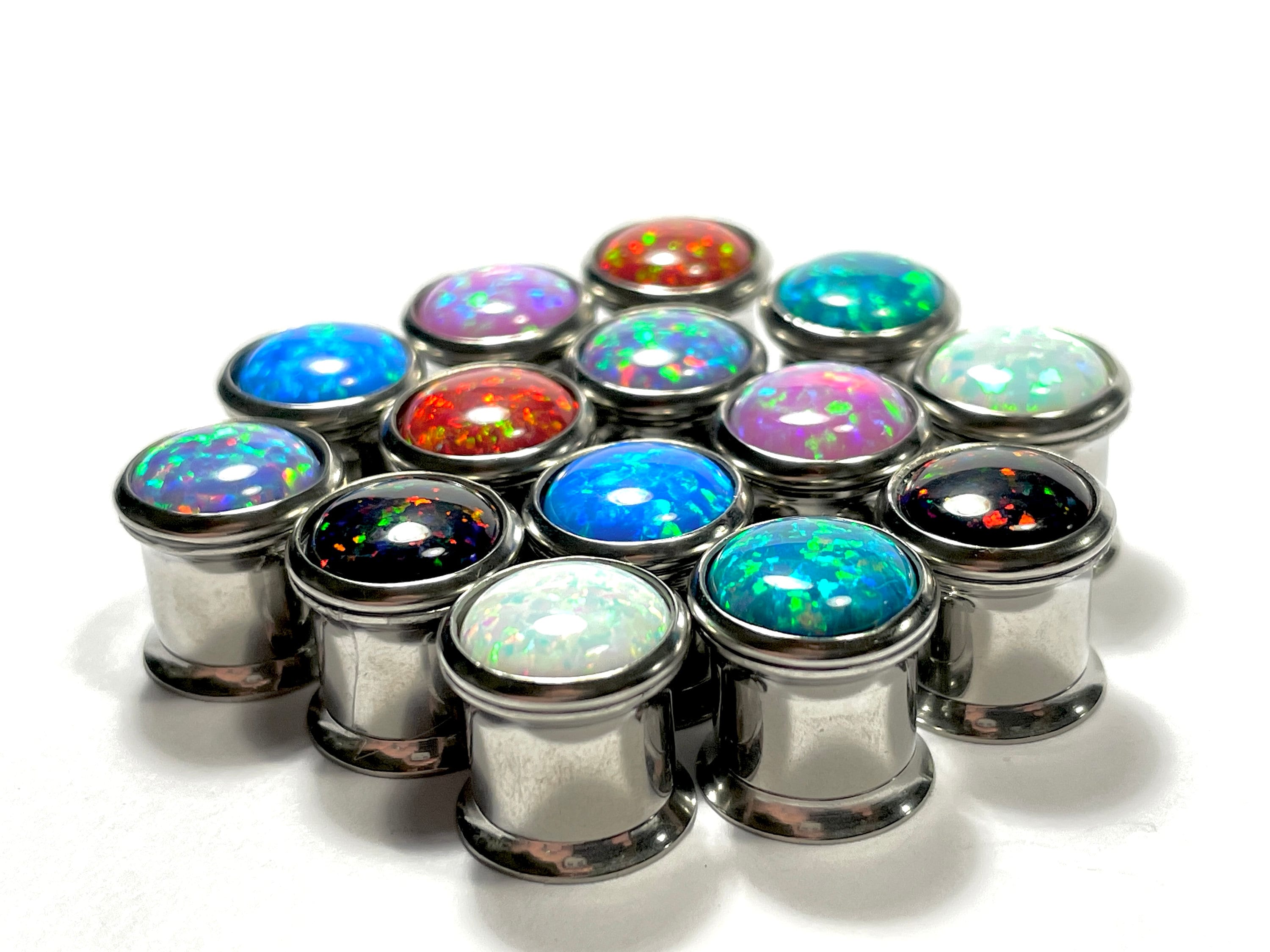 Synthetic Opal Plugs 00g 10mm PAIR Stainless Steel Screw Back Ear