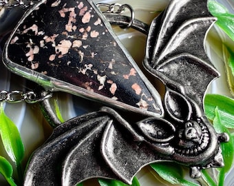 Fluorescent Willemite Bat Necklace w/ stainless steel chain