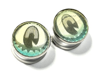 11/16" Lenticular Winking Eye Plugs PAIR 18mm Stainless Screw Back Ear Tunnels Retro Vintage Holographic Cartoon Blinking Eyes Moving Image