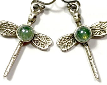 Uranium Glass Dragonfly Earrings UV reactive