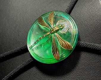 Uranium Glass Dragonfly Bolo Tie, UV Reactive