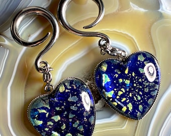 Vintage Glass Heart Ear Hangers 14g-00g Ear Weights