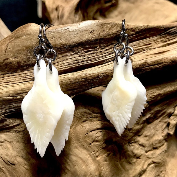 Alligator Gar Earrings Natural Bone Lever Back option real fish bone ganoid scales osteoderm simple rustic style unisex fisherman brutalist