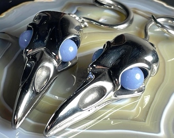GLOW in the DARK Crow Skull Ear Hangers, 14g-00g, Stainless Steel Weighted Gauges