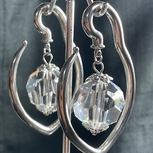 Crystal Clock Hoop Hangers 6g (4mm) PAIR Faceted Glass Stainless Steel Ear Weight Gauges Upcycled Torsion Pendulum Clock **For Gauged Ears**