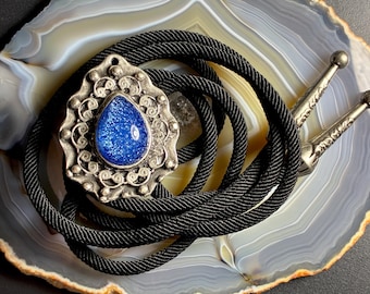 Vintage Blue Glass Opal Bolo Tie