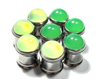 Uranium Glass Plugs 00g 10mm UV Reactive Stainless Screw Back Tunnels