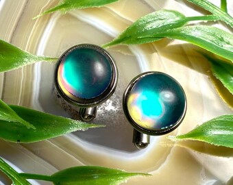 Synthetic 'Moonstone' Glass Cuff Links, Stainless Steel, Gray