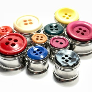 MISMATCH Button plugs 00g-13/16&quot; (10-20mm) PAIR Random Color Stainless Steel Screw Back Ear Tunnel Button Granny Gauges **For Gauged Ears**