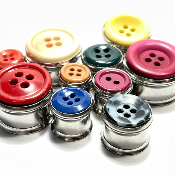 MISMATCH Button plugs 00g-13/16" (10-20mm) PAIR Random Color Stainless Steel Screw Back Ear Tunnel Button Granny Gauges **For Gauged Ears**